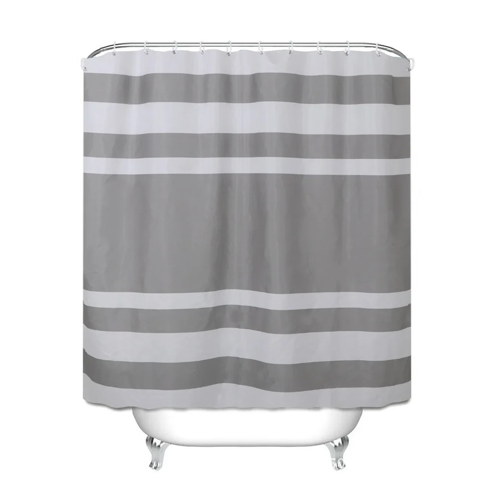 Inyahome White Grey Shower Curtain for Bathroom Boho Shower Curtain Cloth with Hooks Bohemian Stripe Fabric Shower Curtains