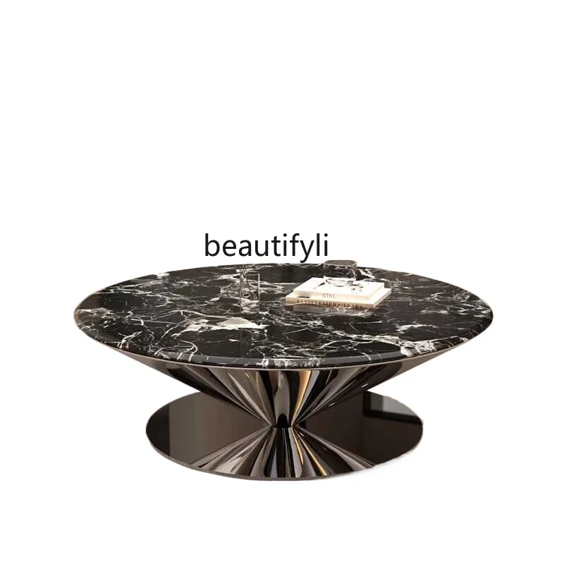 

Light luxury natural black rose marble tea table Italian minimalist suspended luxury stone coffee table