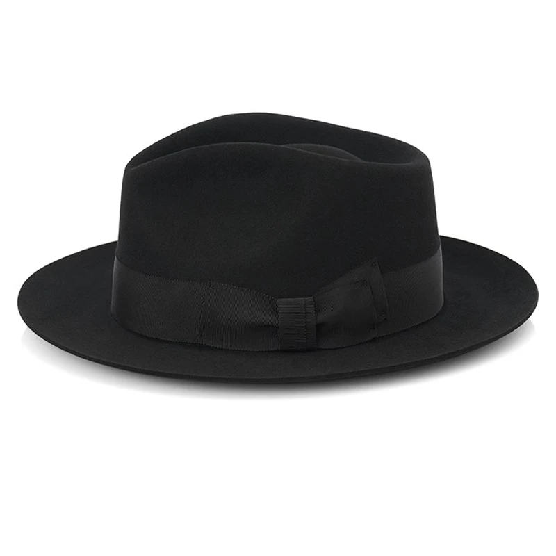 Big Head Men's Vintage Style 100% Wool Fedora Hat , Black Brown Grey Coffee Blue Color 6cm Brim Party Dress Classic Felt Hat
