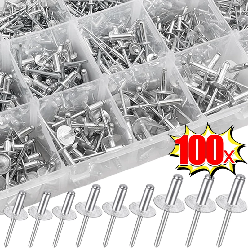 100/20pc Large Flange Blind Rivets Percussion Expansion Aluminum Nail Head Piercing Knock Brim Tapping Screws Fasteners Hardware