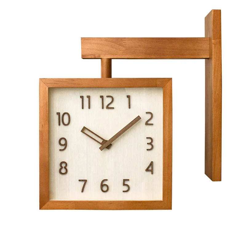 Minimalist Solid Wood Double-sided Wall Clocks Simple Japanese Light Luxury Silent Wall Clock Modern Corner Two-sides Wall Clock