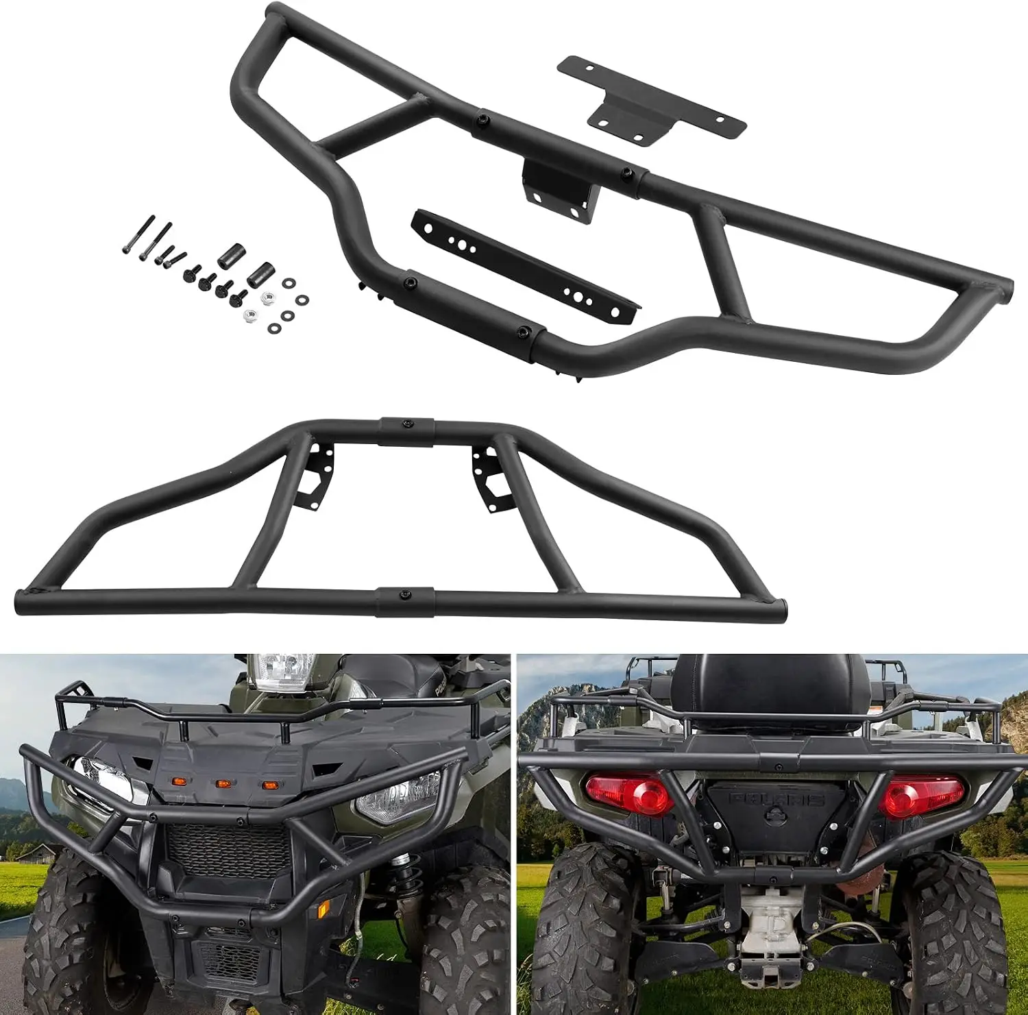 Full Set Brush Guard Front & Rear Bumper for 2014-2020 Polaris Sportsman 570 450, Grille Guard USA