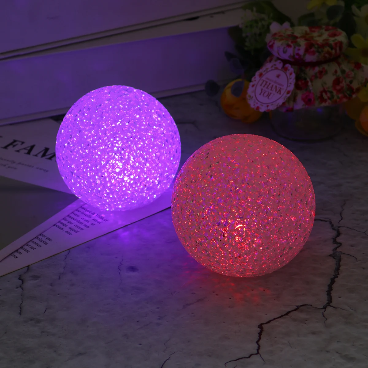3 Pcs Night Light Crystal Lamp Led Round Rice Grains Ball Nightlight Tabletop Decoration