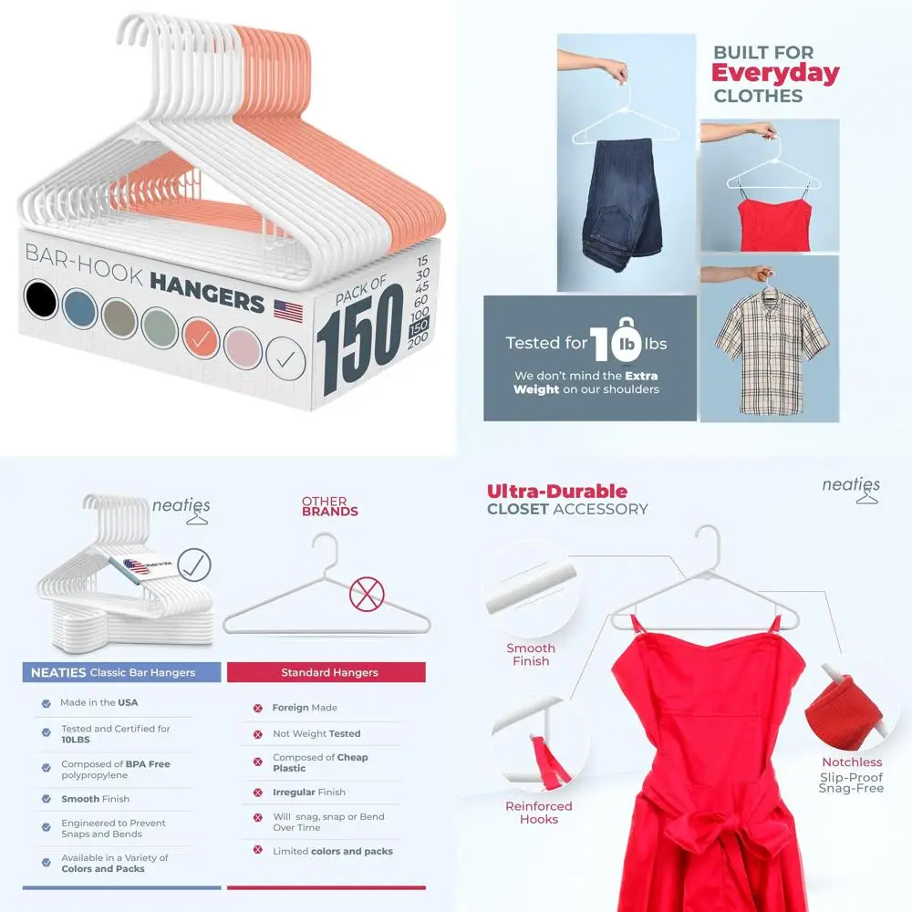 

Набор из 100 белых и персиковых пластиковых вешалок - выдерживают до 2,7 кг, идеально подходят для платьев, нижнего белья, рубашек, брюк - Сделано в США