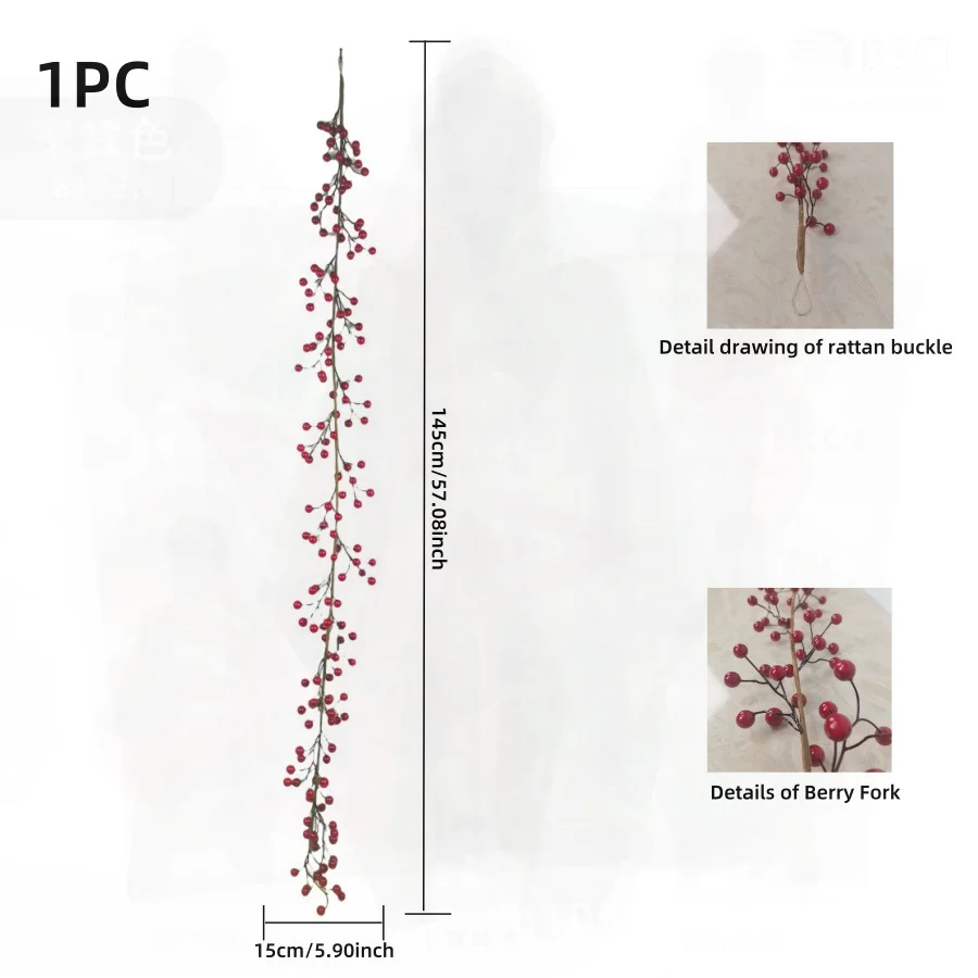 

Red Berries Holly Fruit Rattan Vines Handcrafted Plastic Flower Decoration for Christmas Wedding Holiday Party - 8-Pronged Fruit