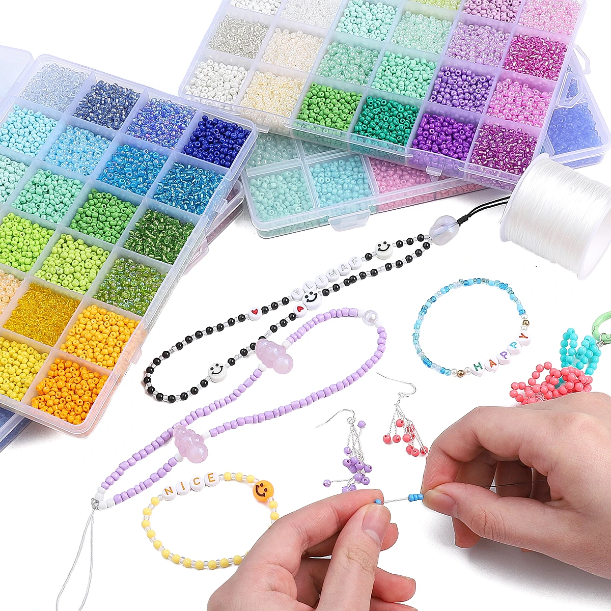 3mm1Set/Box 24 Grid Rice Bead Set Box Glass Loose Beads Handmade DIY Manufacturing Novel Jewelry Bracelets Earrings Accessories