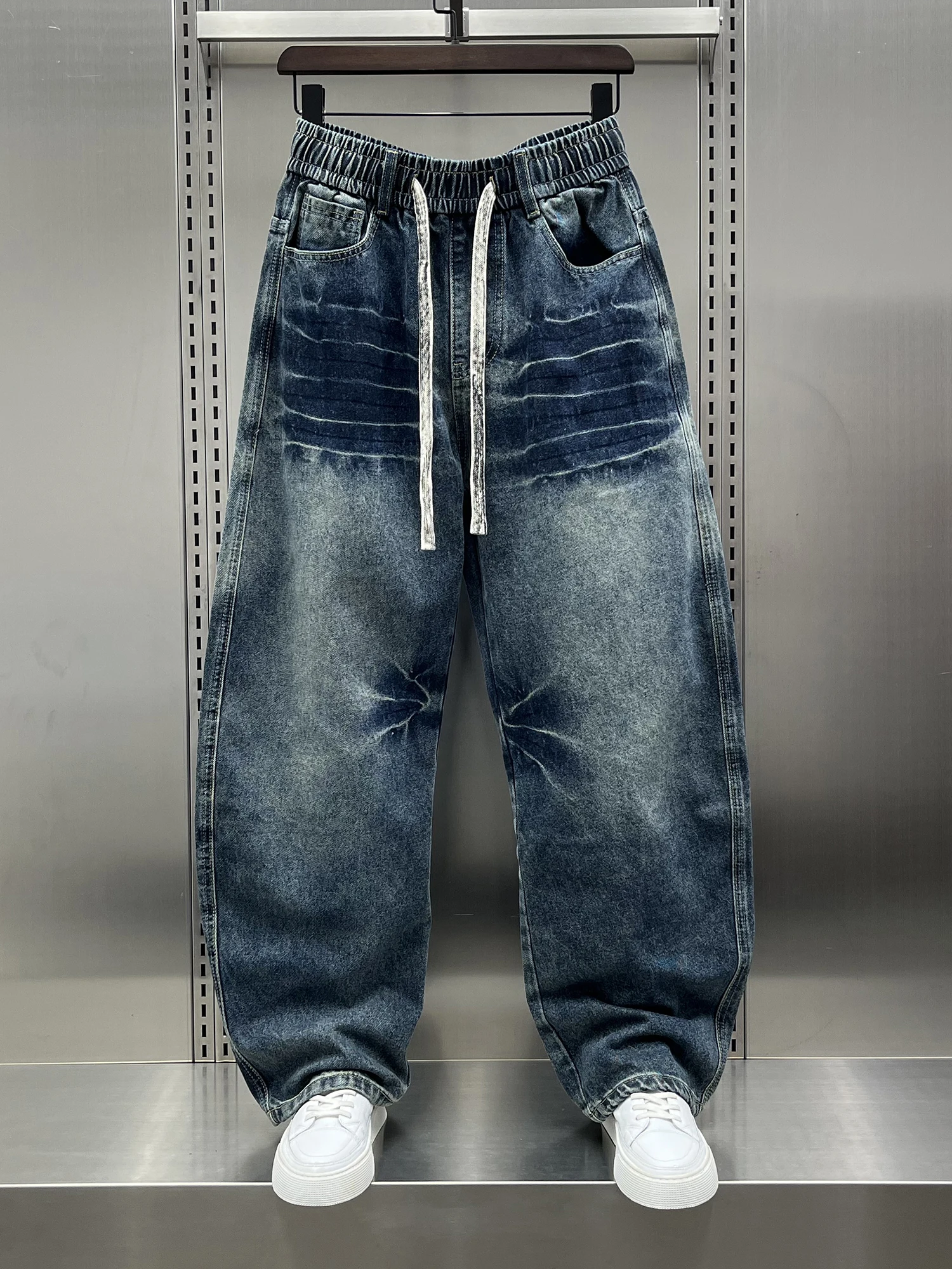 

Ретро-джинсы в американском стиле с принтом молнии, прямые, свободного кроя, молодежные, износостойкие, со средней посадкой, на шнурке