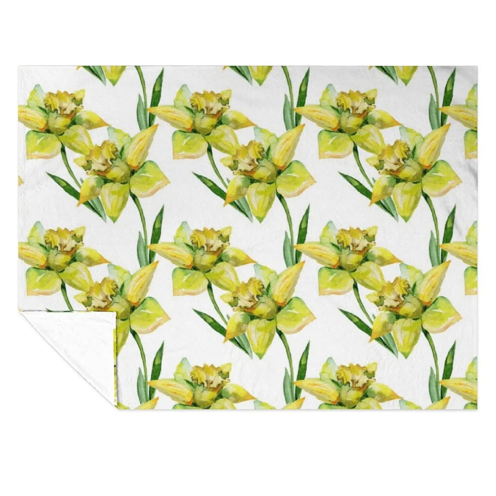 

Spring hand painted yellow green watercolor daffodils floral Throw Blanket heavy to sleep blankets ands Furry manga Blankets