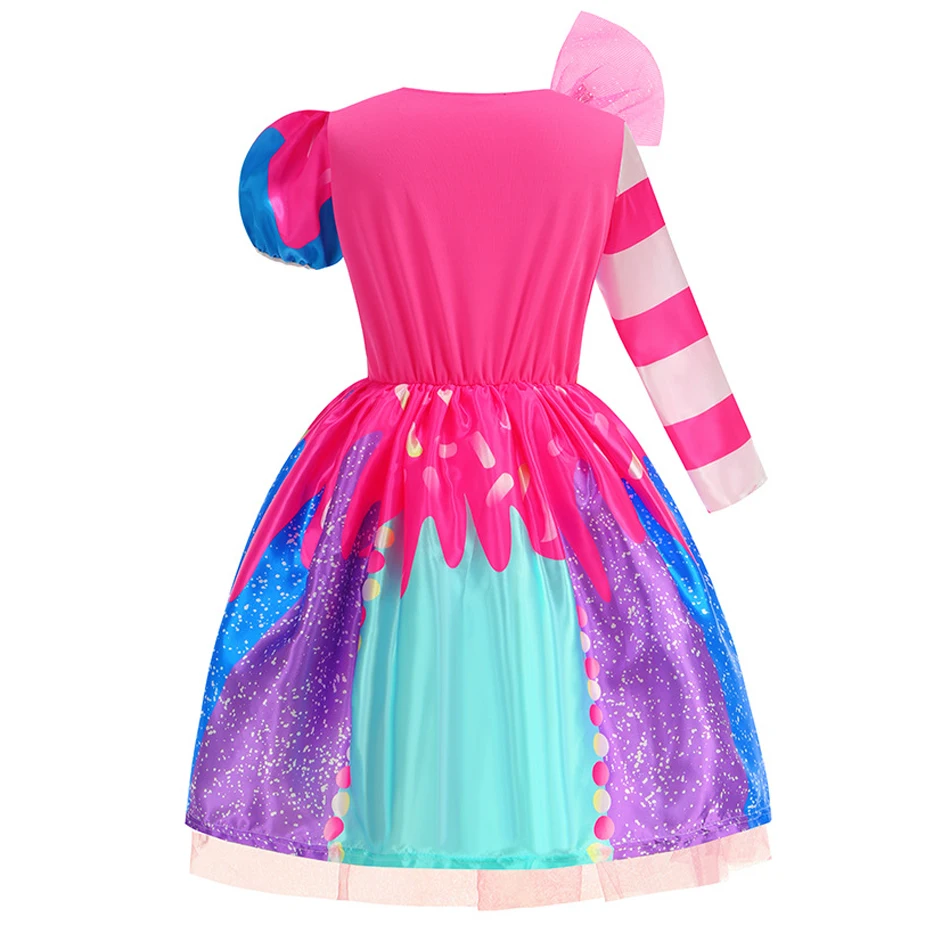 Gaun Permen Anak Perempuan Kostum Cosplay Halloween Gaun Motif Lolipop Anak-anak Gaun Pesta Mewah Berbulu Hadiah Kejutan Ulang Tahun