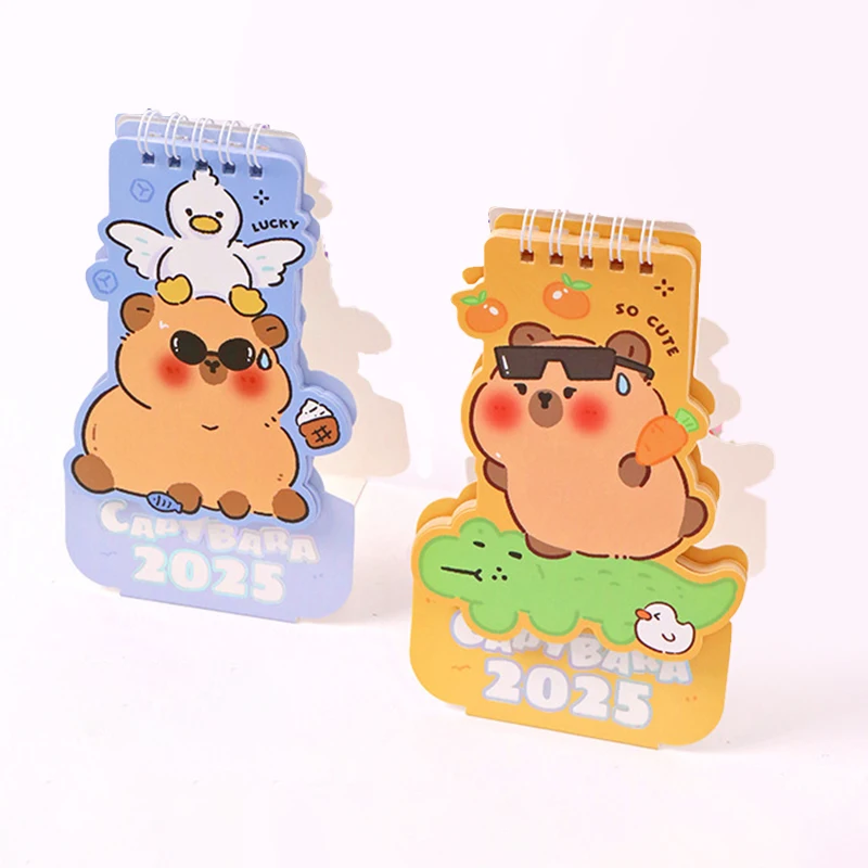 

2025 Mini Simple Capybara Desktop Calendar Cute Cartoon Pattern Portable Calendar Dual Daily Scheduler Table Planner Desk Gift