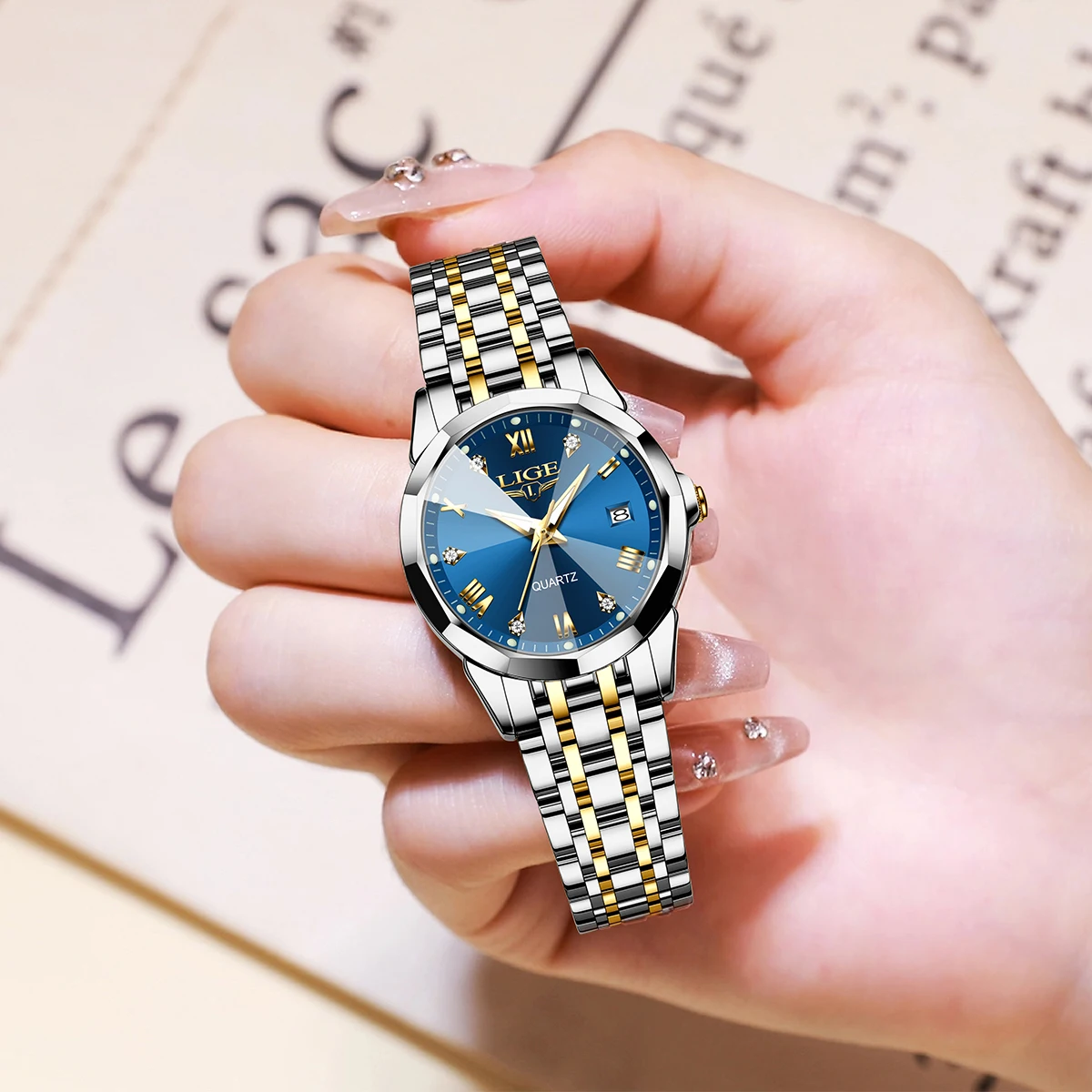 LIGE Top Orologio elegante di lusso da donna Orologio da donna impermeabile con data luminosa Orologio da donna al quarzo in acciaio inossidabile Ragazza Reloj