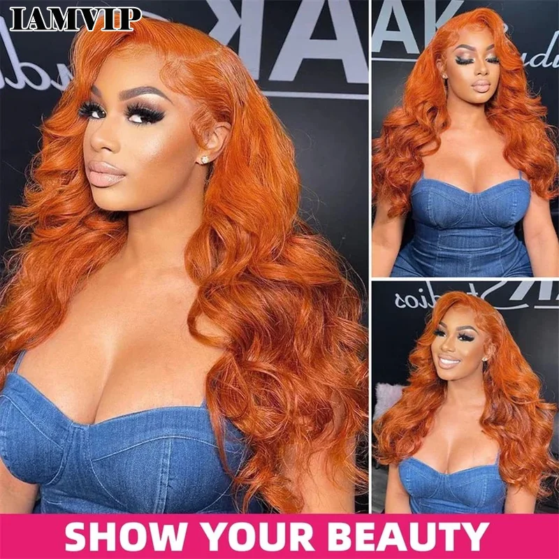 250% Body Wave 13x6 HD Lace Front Wig 100% Human Hair Ginger Orange Brazilian Remy Colored Pre Plucked 13x4 Lace Frontal Wigs