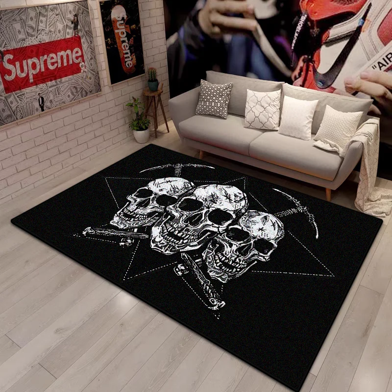 

Мягкий ковер с черным и белым черепом, декор для дома, детской кровати, прикроватная тумбочка, моющийся современный ковер для гостиной, большой нескользящий плюшевый коврик для ног