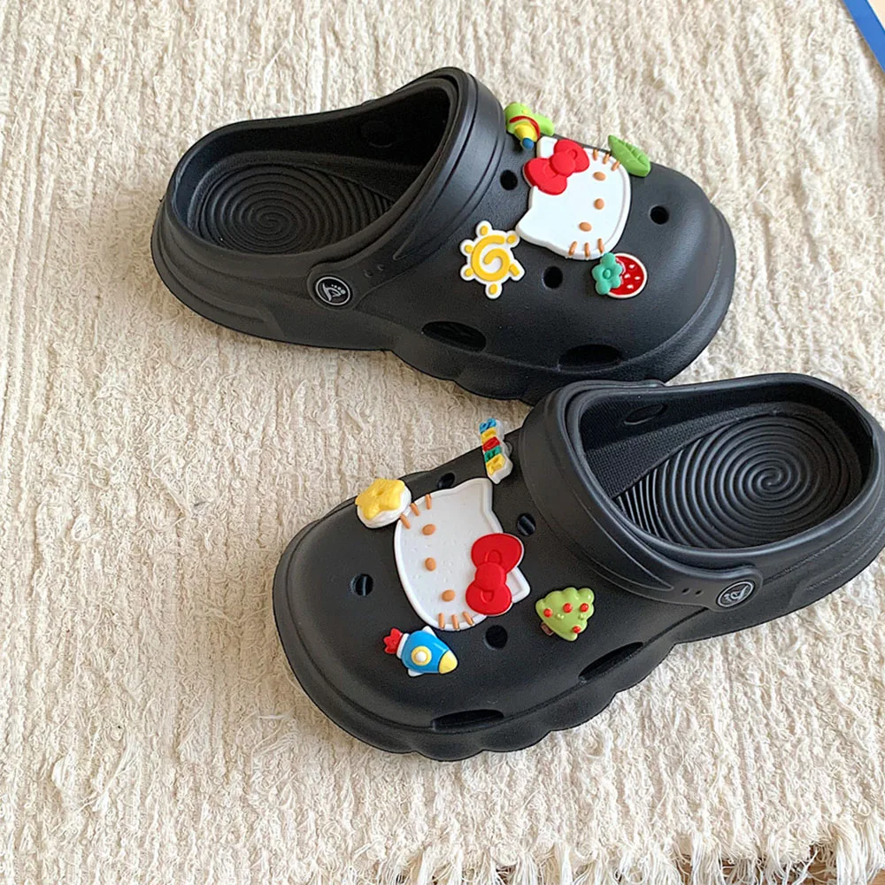 

Детские сабо Hello Kitty, милые мультяшные нескользящие садовые туфли из ЭВА, летние сандалии-тапочки 2-в-1 для подростков, для дома и улицы, для студентов