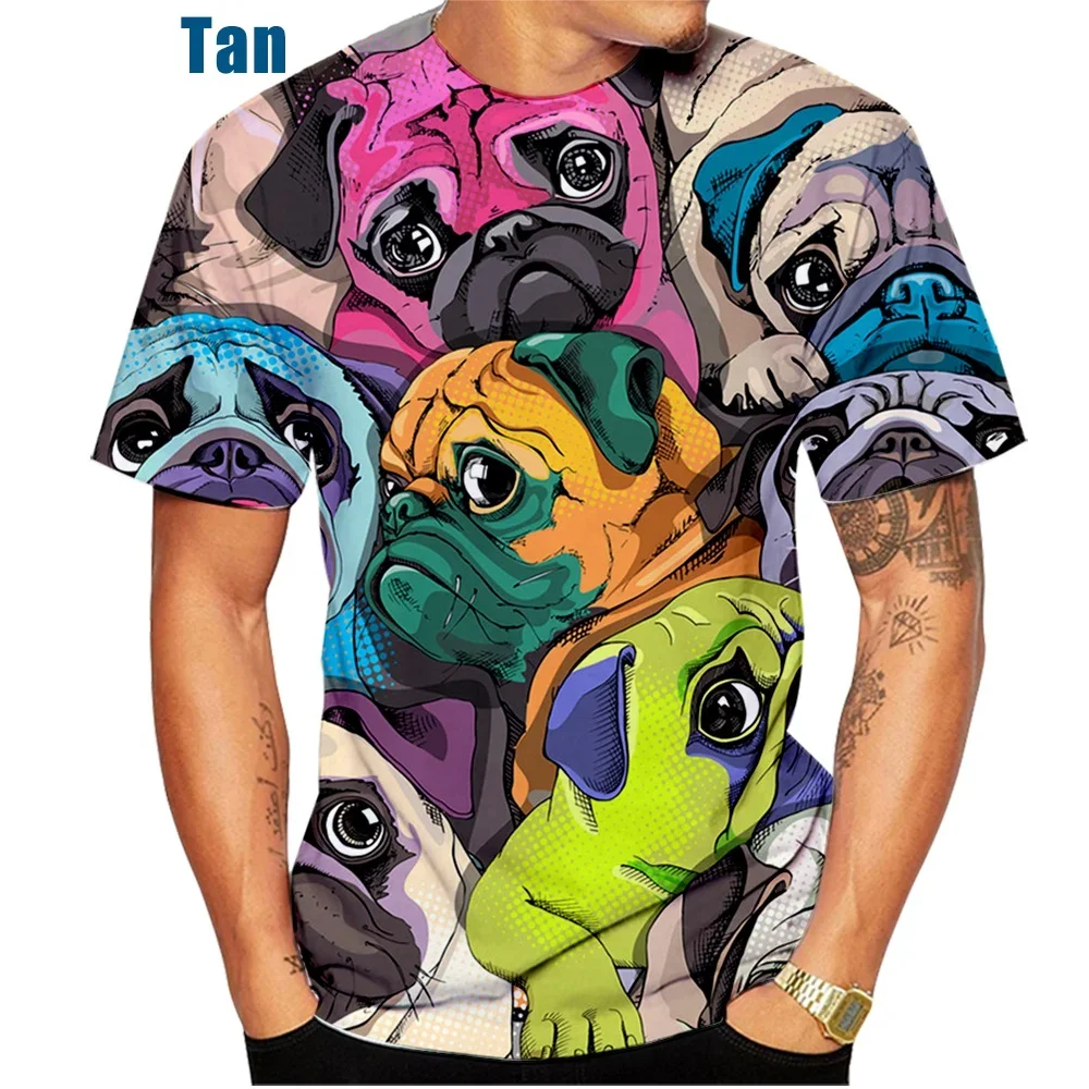 Men\'s Cool Pug Dog Pattern 3D Printed T-Shirt Short-sleeved Fashionable Casual Fun T Shirts Tops Animal Dog T-Shirt