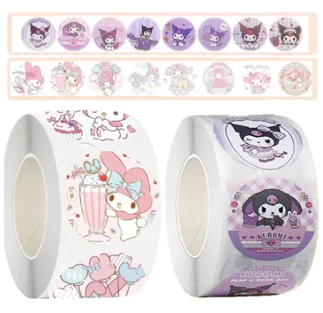 500pcs/Roll Cartoon Sanrio Stickers Kawaii Hello Kitty Kuromi Melody Diy Pvc Laptop Decals Decoration Stiker Kid Reward Gift Toy