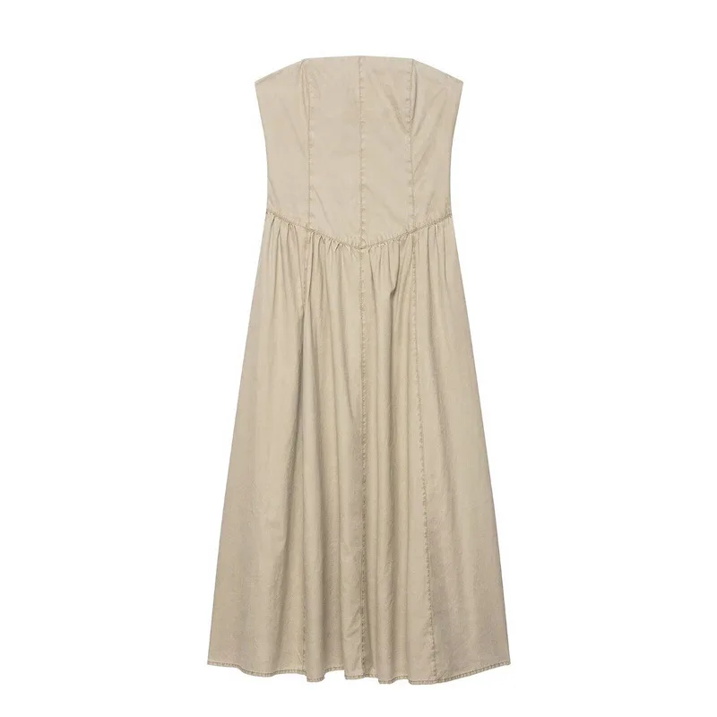 

Strapless Sleeveless Casual Chic Women's Dress Elegant Long Tube Gown Solid Loose Fashion Autumn Party Vestidos