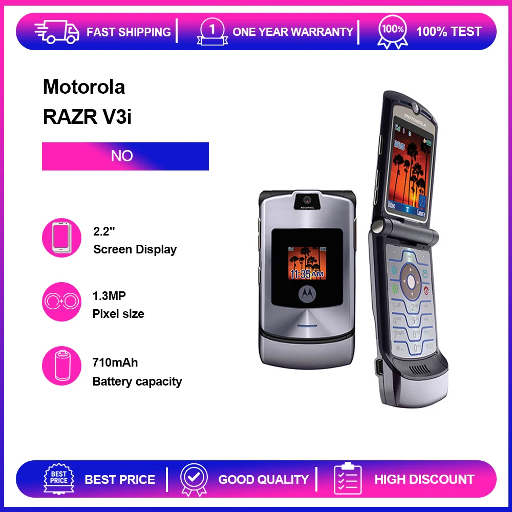 T�l�phone Motorola RAZR V3i reconditionn� d�bloqu� 1.3MP 2G 710mAh avec clavier russe et arabe en bon �tat
