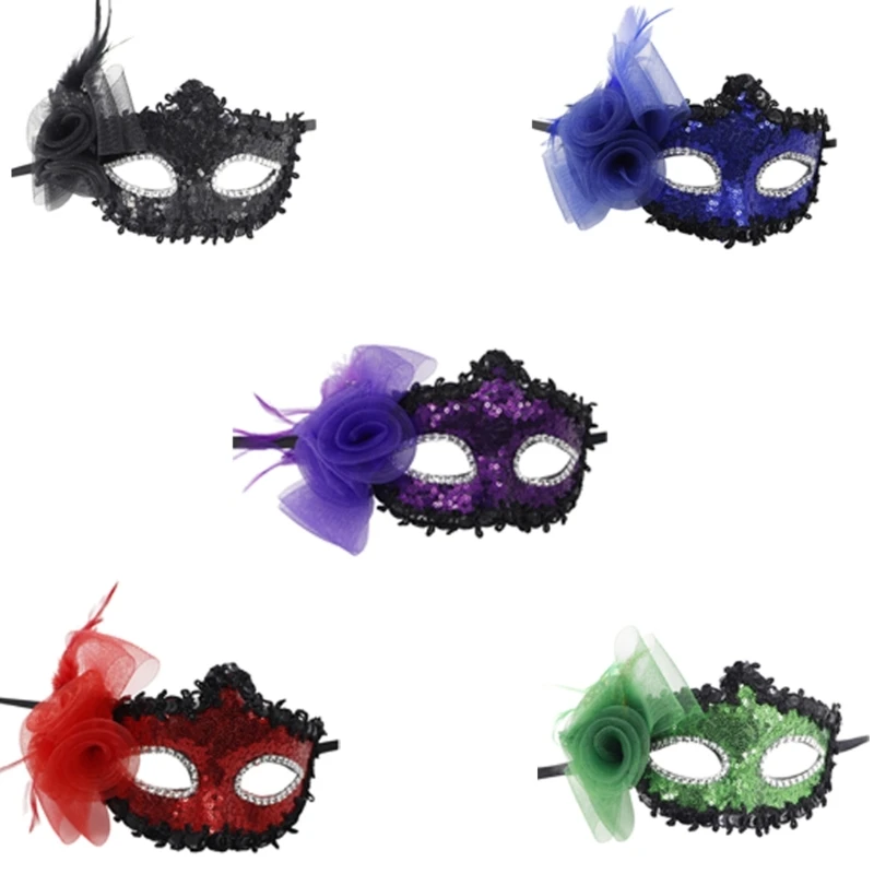 

Sequins Masquerade Mask Half Face Mask Masquerade Feathered Mask Halloween Eyewears For Women Wedding Cosplay Party Dropshipping