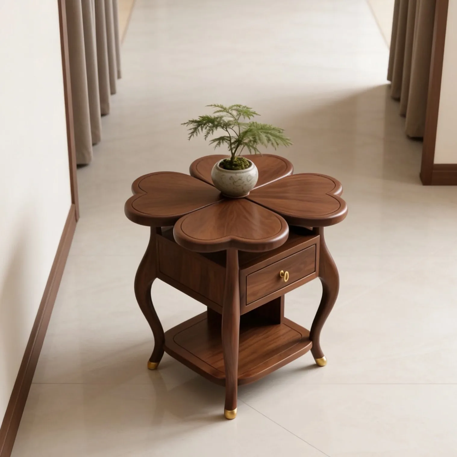 New Chinese Black Walnut Solid Wood Flower Shape Edge Table Modern Simple Four-leaf Clover Storage Coffee Table