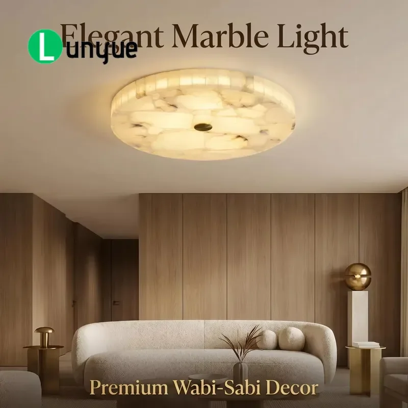Spanish Style Simple LED Ceiling Light Iron Base Marble Design Surface Mounted for Bedroom IP33 Protection
