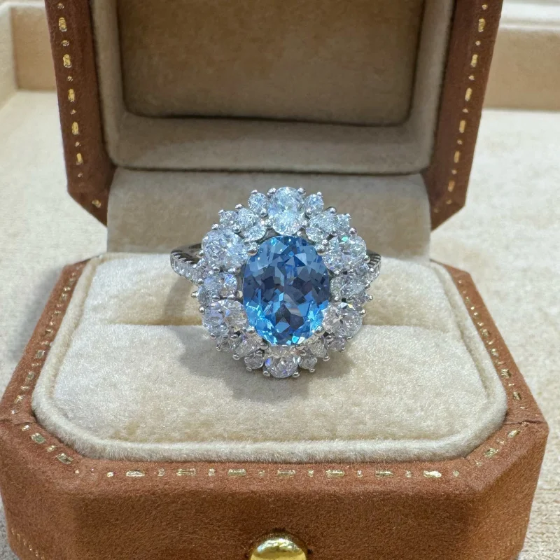

S925Серебряное культивированное синее кольцо из шпинели в форме яйца, 2 карата, женское кольцо, ниша, высококачественный красочный драгоценный камень, живые ювелирные изделия, оптовая продажа
