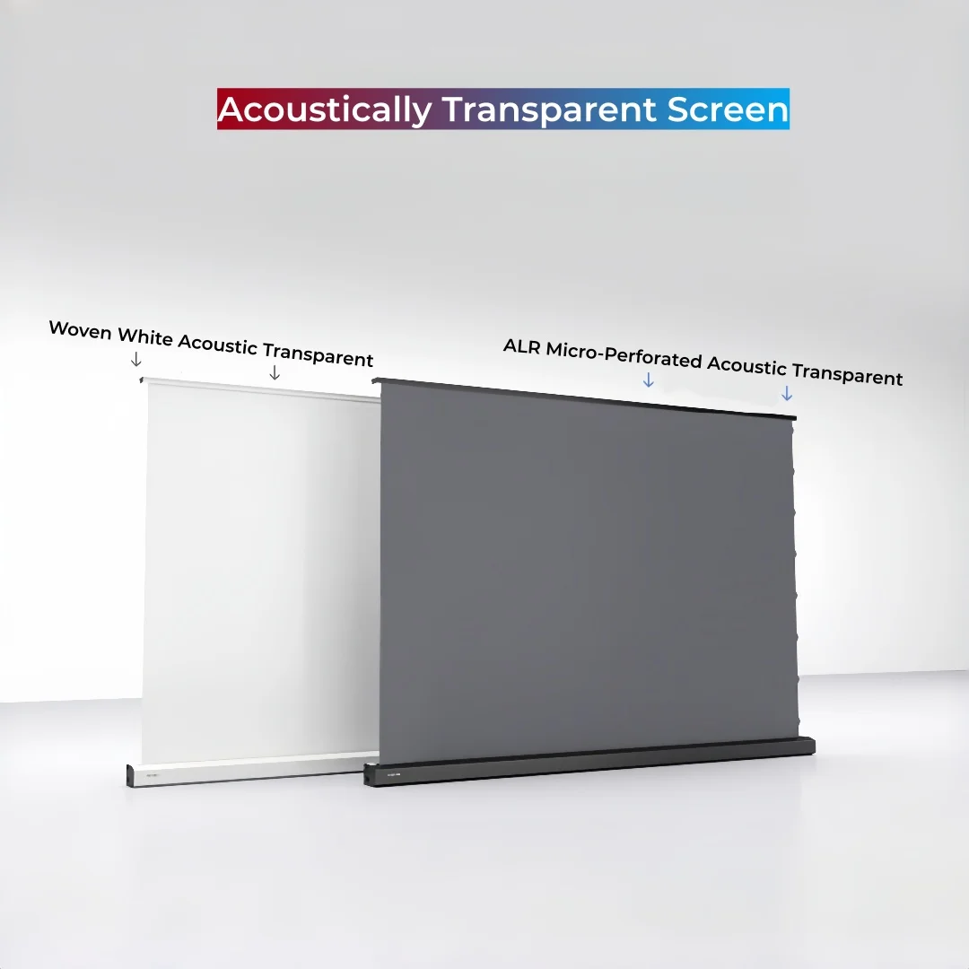 120-inch Electric Floor Rising Projector Screen, ALR Acoustic Weave Fabric, Eliminate Ambient Light & Center Channel Speaker