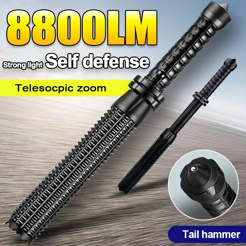 Self Defense LED Flashlight Waterproof Super Bright For Emergency Anti Riot Equipment Rechargeable Telescopic Baton Flashlight