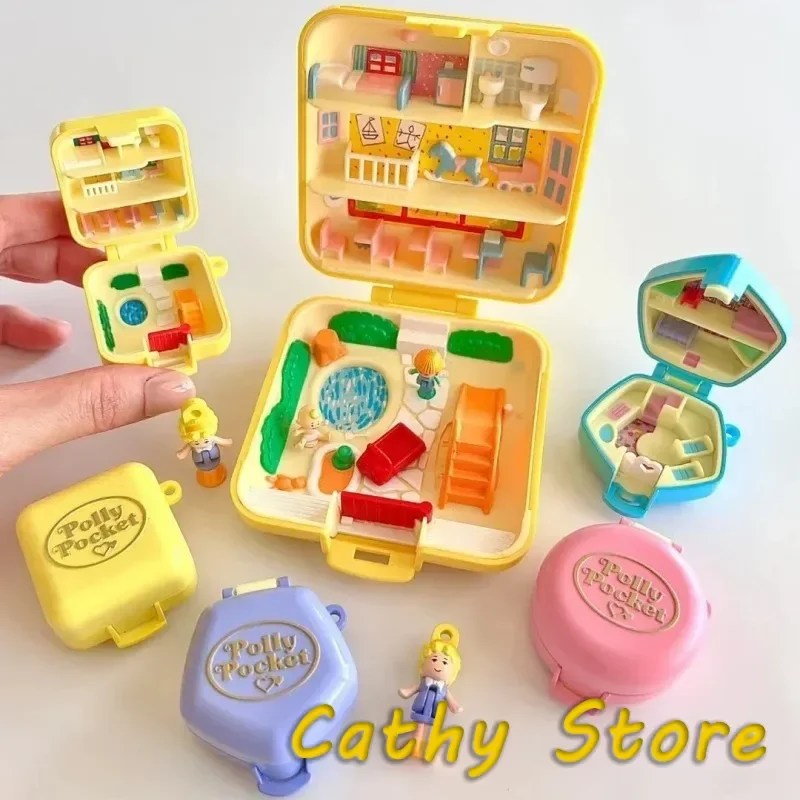 

In Stock Bandai Polly Pocket Treasure Box Articulated Miniature Keychain Model Cute Pendent Desktop Decoratoion Collect Toy Gift