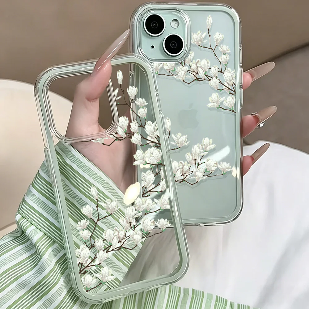 Magnolienblüten Transparente Handyhülle für iPhone 17 13 16 15 11 12 14 Pro Max 17 Air XR X Hülle Silikon 2 IN 1 Stoßfeste Weiche Abdeckung – Detail 5