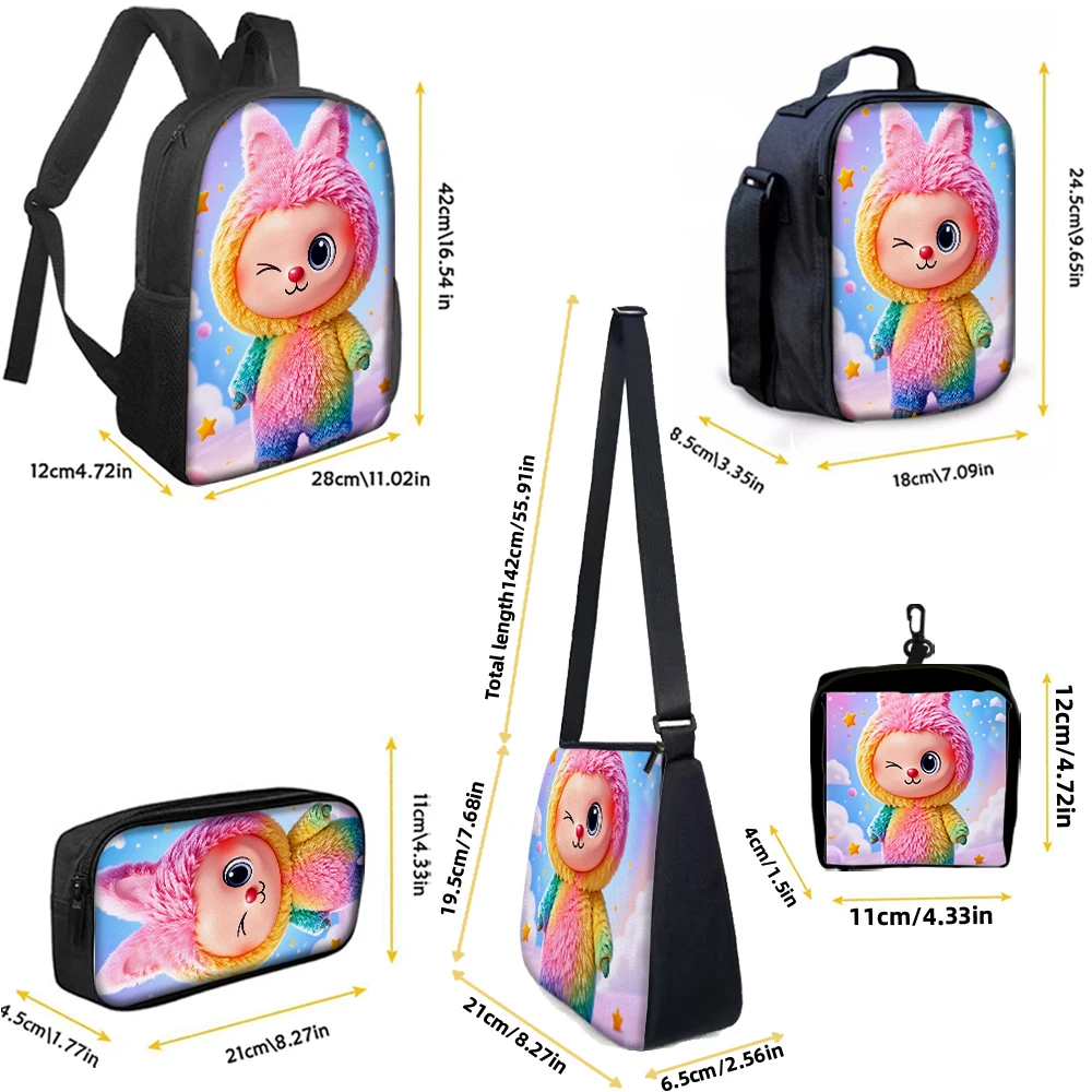 1/2/3/4/5PCS Trendy Rabbit Graphic Backpack Set | Perfect for School & Daily Adventures
