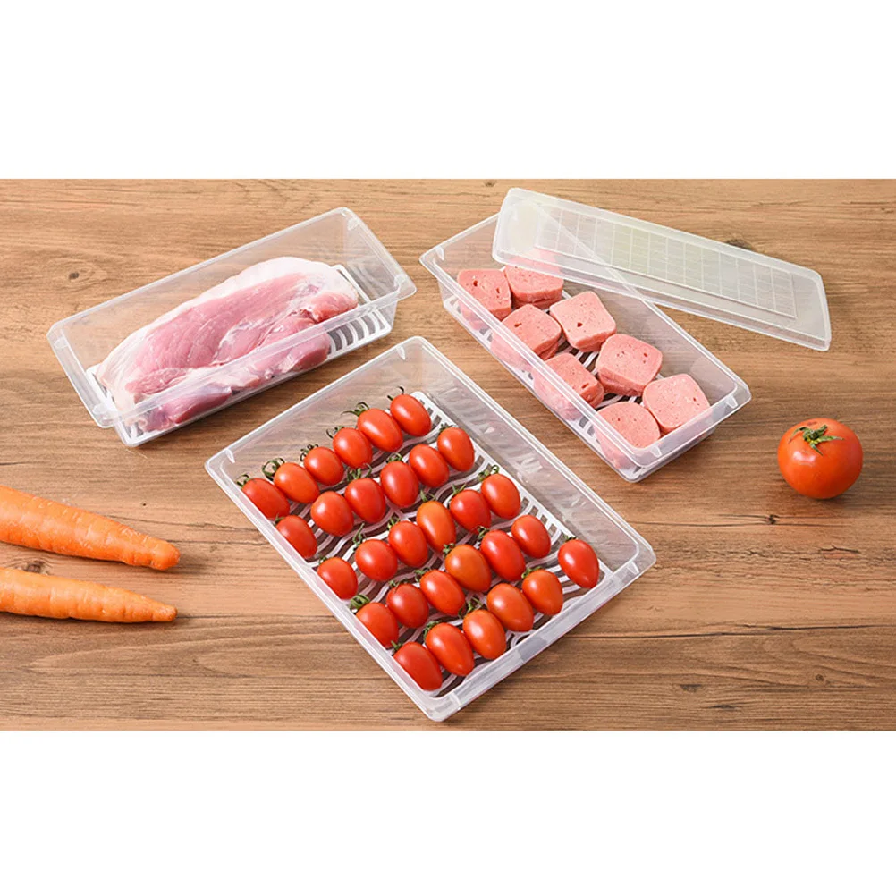 حاوية تخزين الطعام المستطيلة منظم ثلاجة بلاستيكي سميك مع غطاء مقاوم للماء والغبار للفواكه
