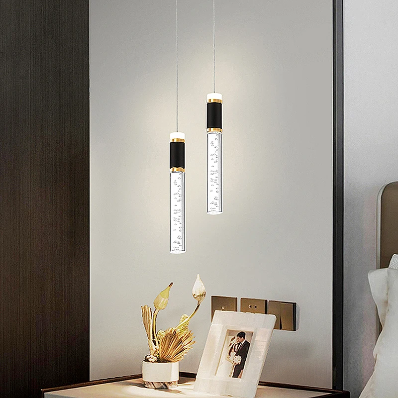 Fumi  Modern LED Pendant Light, Elegant Black And Gold  Hanging Ceiling Fixture, Mini Bedroom Bedside Table Small Chandelier