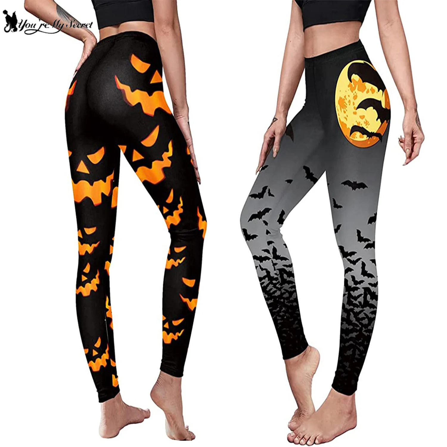 [You're My Secret] New Skull High Waist Leggings Pencil Ankle Pants Pumpkin 3D Printed Retro Bones Skeleton Sexy Women Leggings