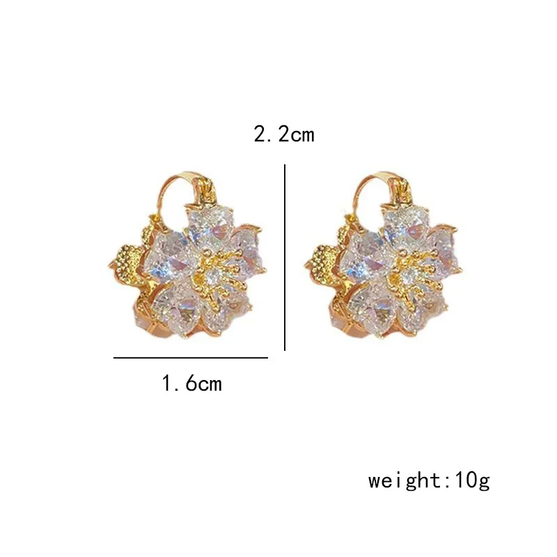 Gorgeous Gold-Plated Copper Silver Needle Hypoallergenic Zircon Double-Sided Flower Earrings for Women Girls Wholesale