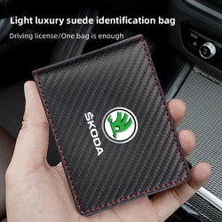Car Driver License Cover Suede Anti-Fur Car Driving Documents Case Credit Card Holder For Skoda Octavia Kodiaq Fabia Superb