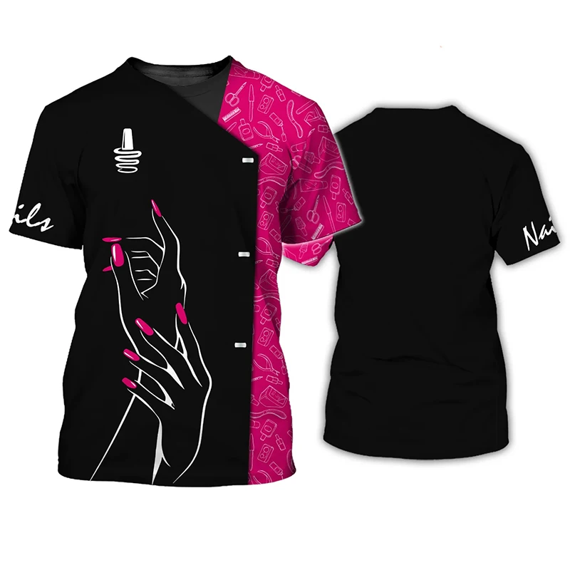 Camiseta con estampado 3D para hombre y mujer, Top informal de manga corta con estampado divertido de esmalte de uñas, gráfico de técnico, Y2k, ropa de calle a la moda, talla grande