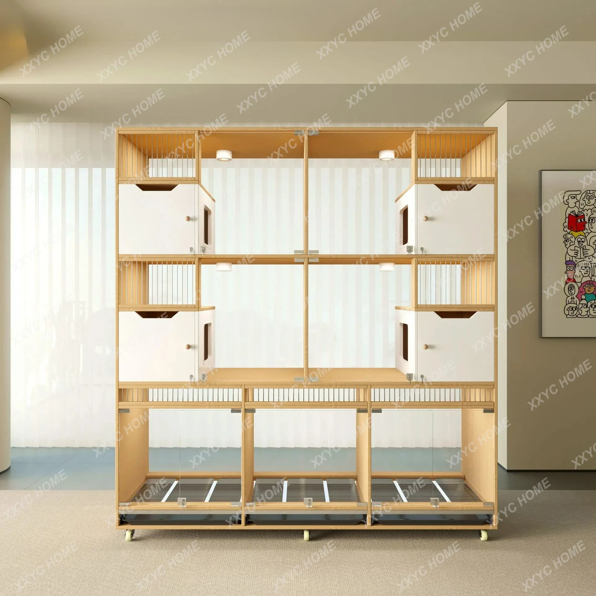 LDog cage Solid wood display Foster cabinet with tray toilet Small  cage  Large dog fence