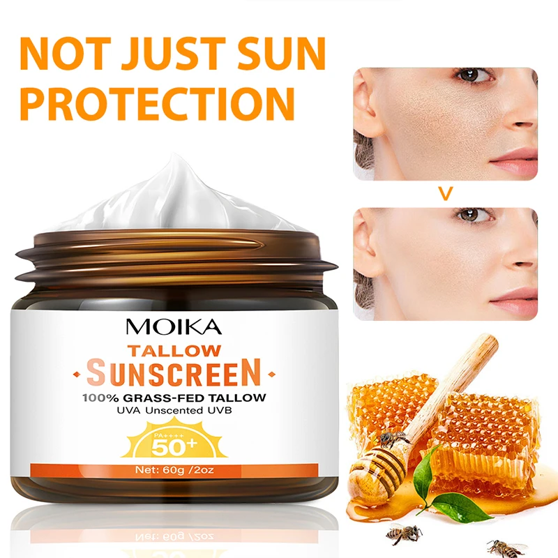 MOIKA SPF50+ Zinc Mineral Sunscreen Tallow Skin Whitening Cream Anti UV Facial Sun Block Mild Moisturizer Serum