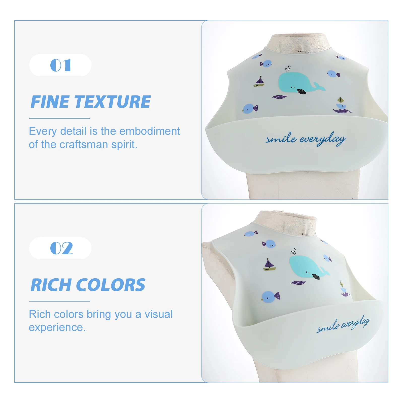 Silicone Baby Bib Waterproof Non Slip Lightweight Foldable Attractive Colors Lovely Design Easy Carry Store High Grade Premium