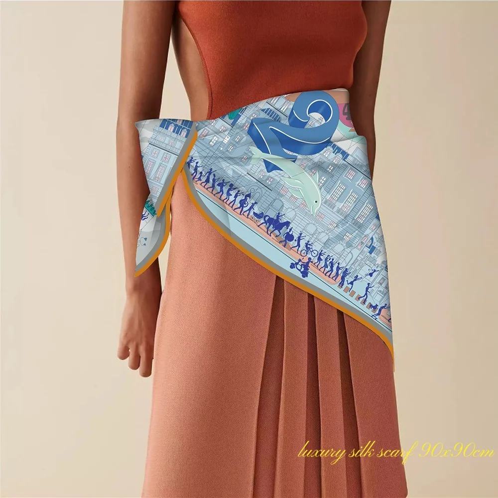New Fubao Parade Balloon Women\'s Outdoor Sunscreen Shawl Large Square Scarf Chest Wrap  Silk Scarf Headscarf  Scarf for Women