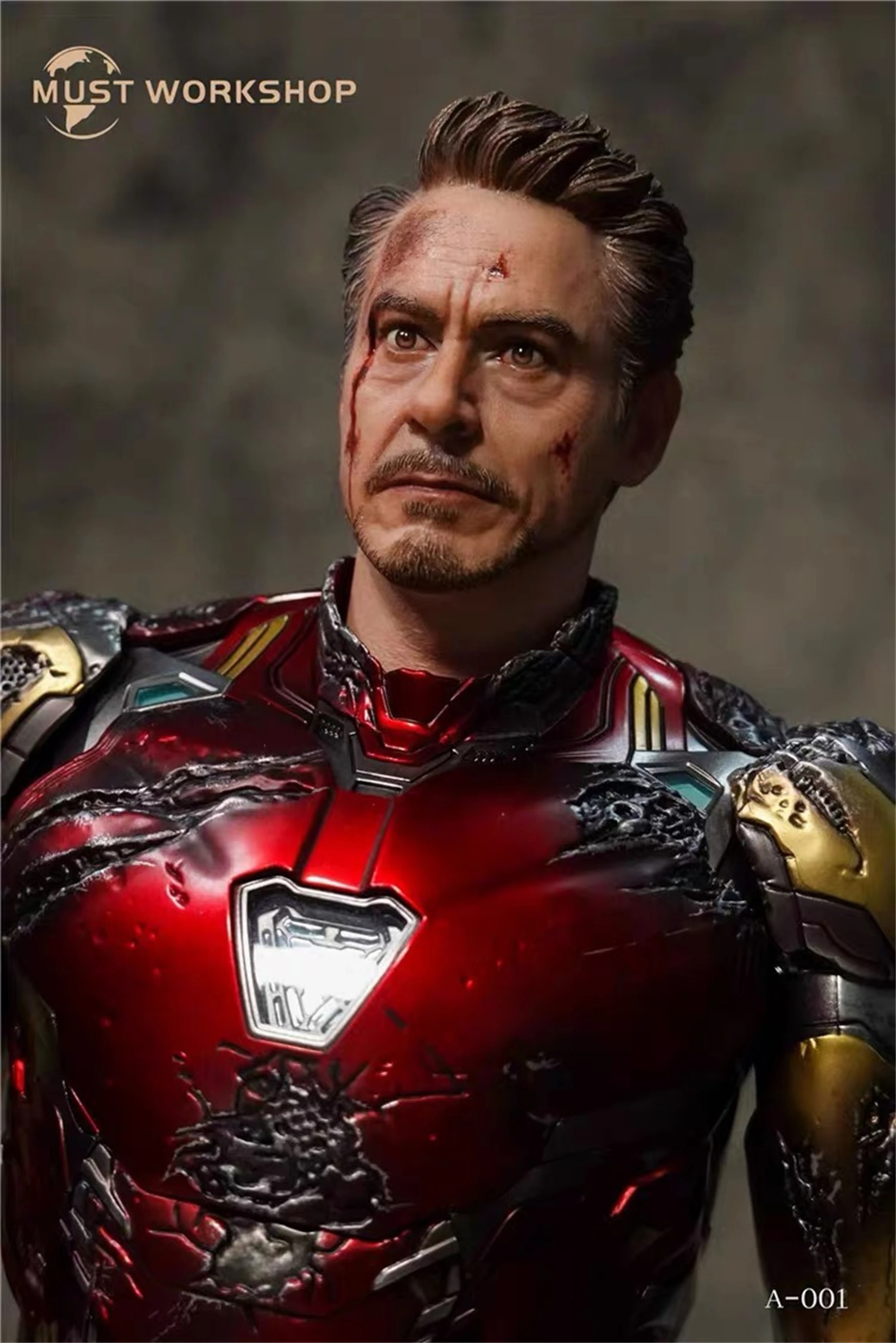 MUST WORKSHOP 1/6 Battle Damaged Tony Stark Robert Downey Jr. Head Sculpt Model Fit for 12'' Hot Toys Action Figure Body