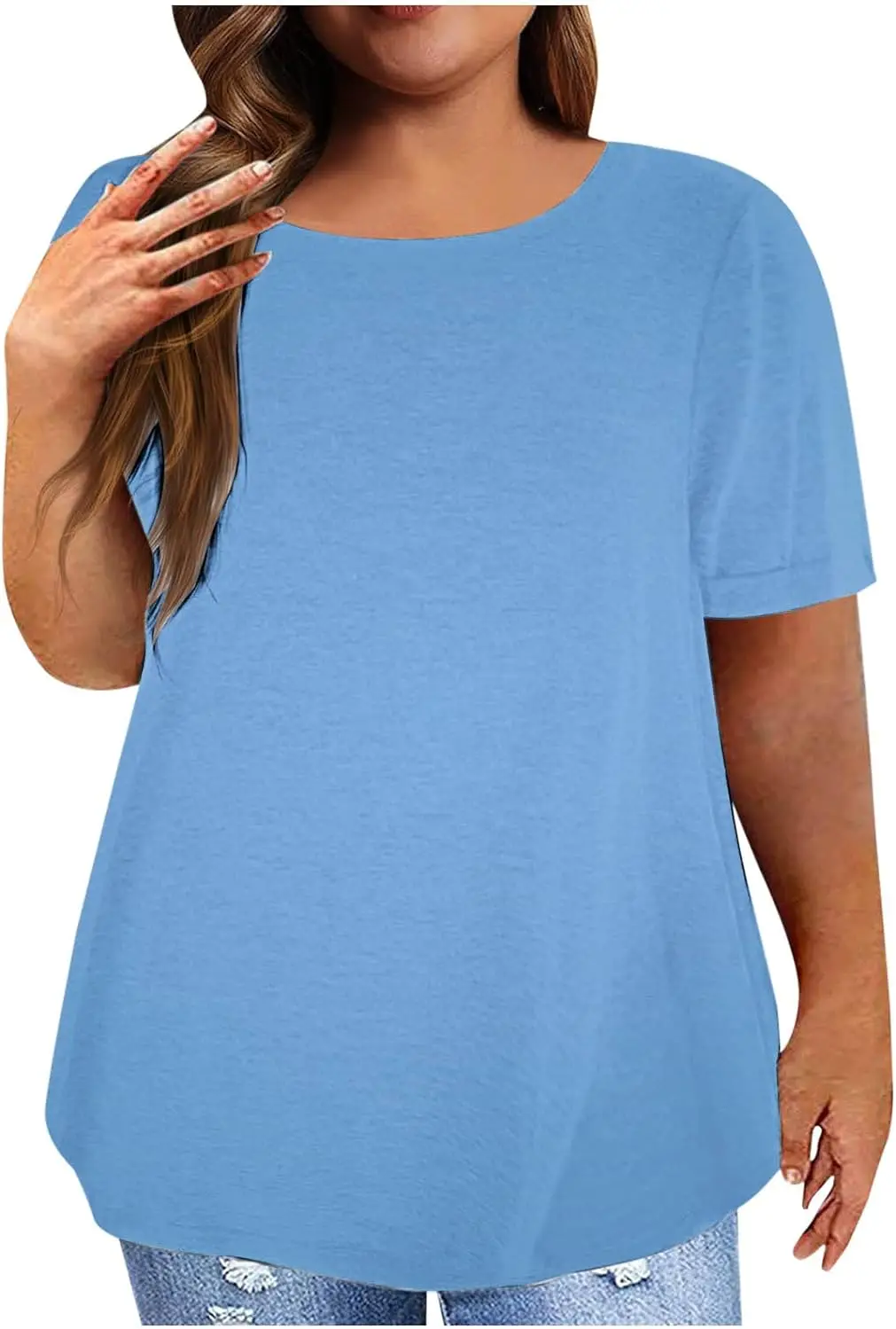 Tshirts Shirt for Women Plus Size Solid Color Tee Tops Short Sleeve Crewneck Casual Loose Blouses Ladies Summer Clothes