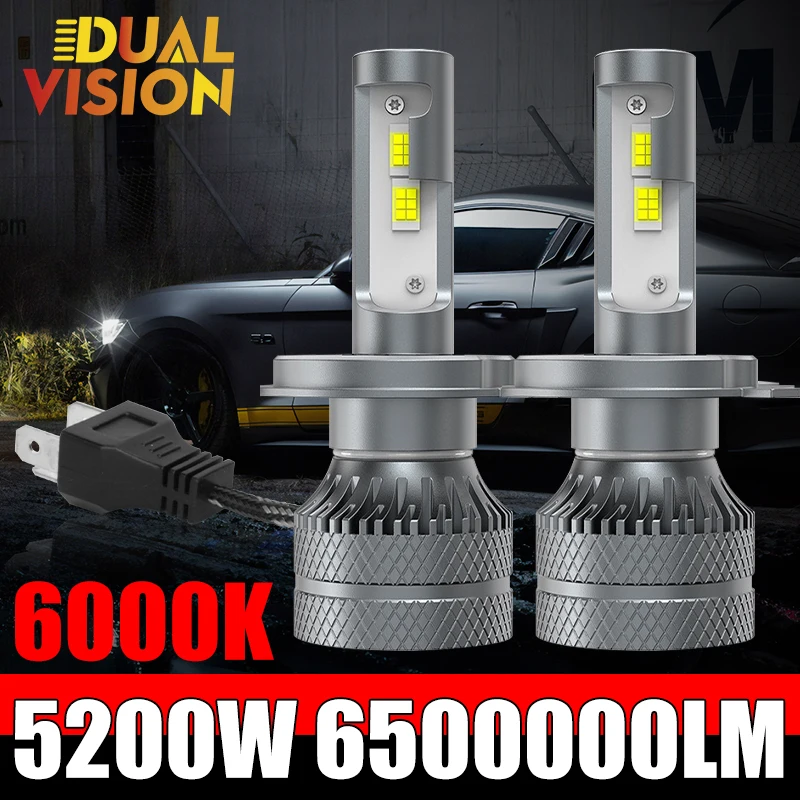 

2PCS Upgrade 9005/HB3 9006/HB4 9012 HIR2 H7 H11 H8 H9 H4 H1 LED Headlight 5200W Brighter High Low Beam 6000K Plug&Play Turbo Fan