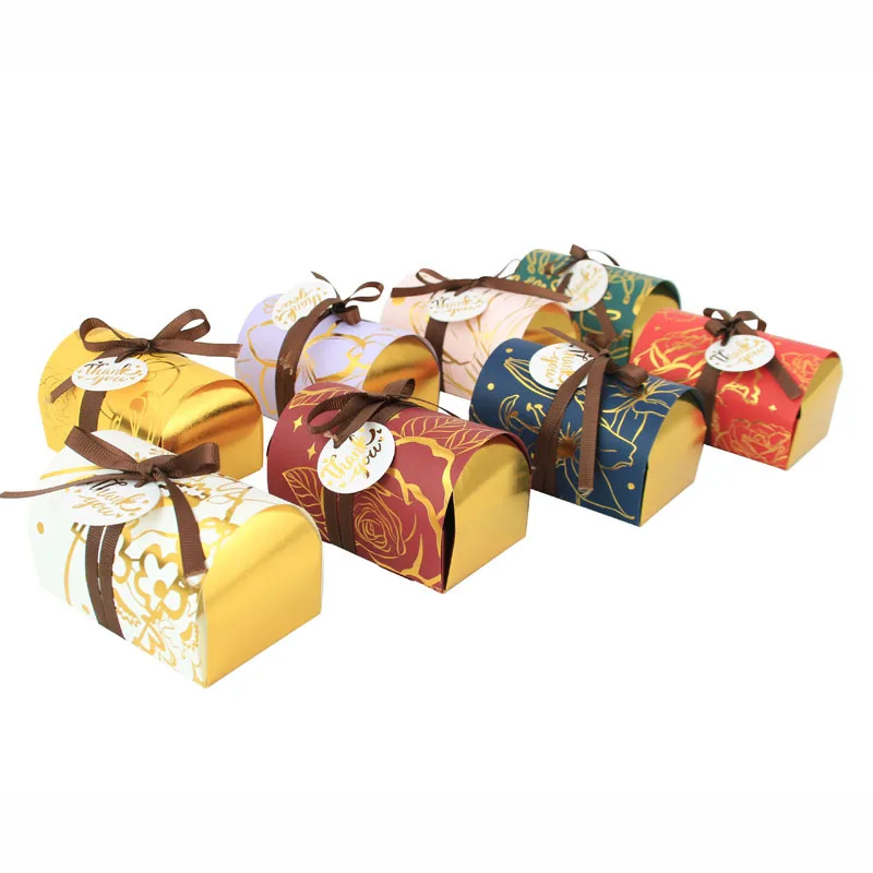10Pcs Bronzing Pattern Paper Candy Box Heart Jewelry Favor Gifts Box Thank You Packaging Bags Birthday Wedding Party Decoration