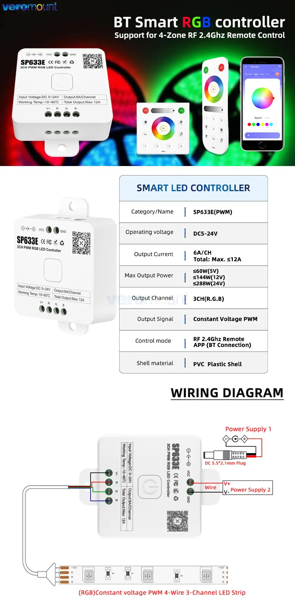 SP631E SP632E SP635E PWM kontroler LED 2.4G dla DIM CCT RGB RGBW RGBCCT BT muzyka aplikacja głosowa 5050 FCOB LED listwa oświetleniowa DC5V-24V