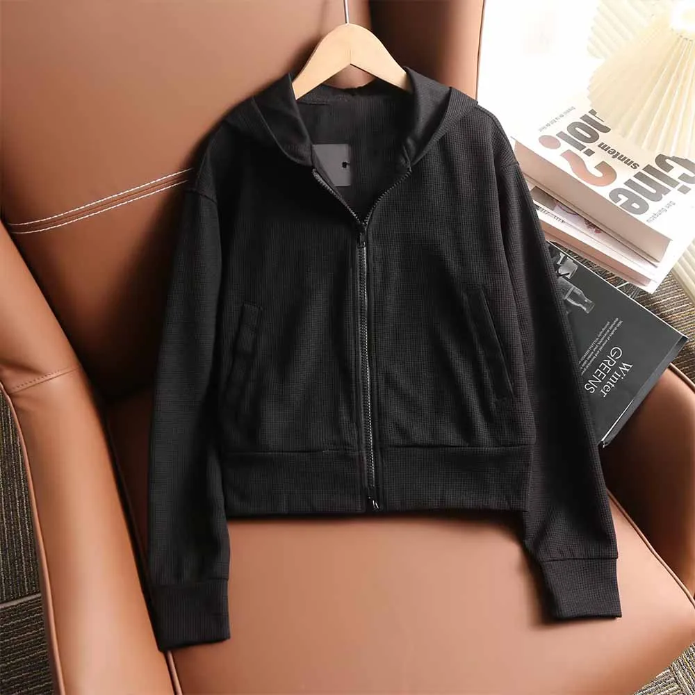 

Women's new fashion casual side pocket short hooded sweatshirt coat retro long sleeved zipper women's coat chic top Skazi
