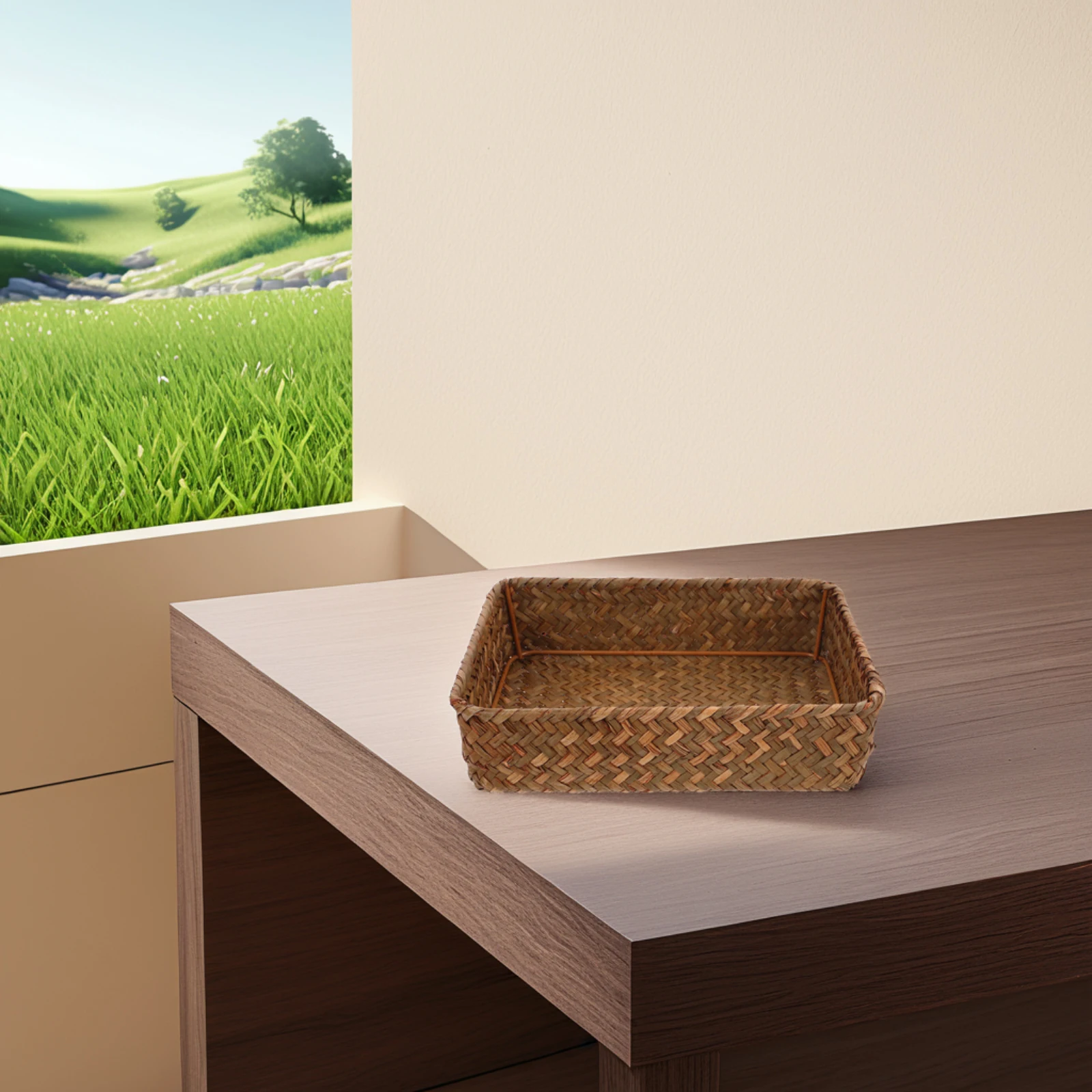 

Natural Woven Grass Utensil Storage Basket For Kitchen Bathroom Silverware Chopsticks Tea Bag Holder Cutlery Tray Iron