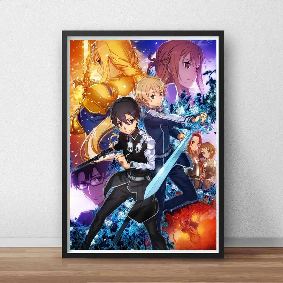 Canvas Painting Sword Art Online Kirito Asuna Poster Japan Video Game Anime Prints Art Wall Pictures For Living Room Decor