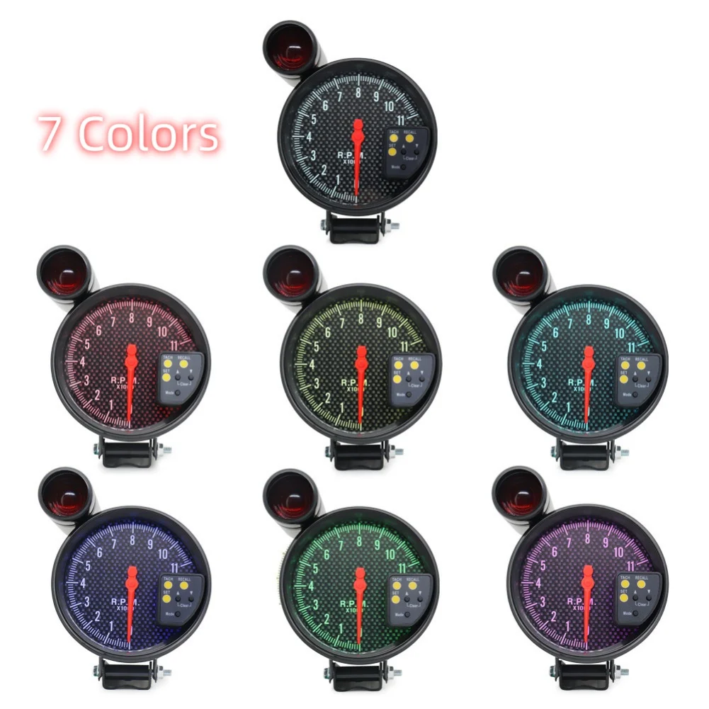 12V 5 Inch Car Tachometer with LED Display and Carbon Fiber Face Compatible with Multi Cylinder Engines and Enhanced Visibility